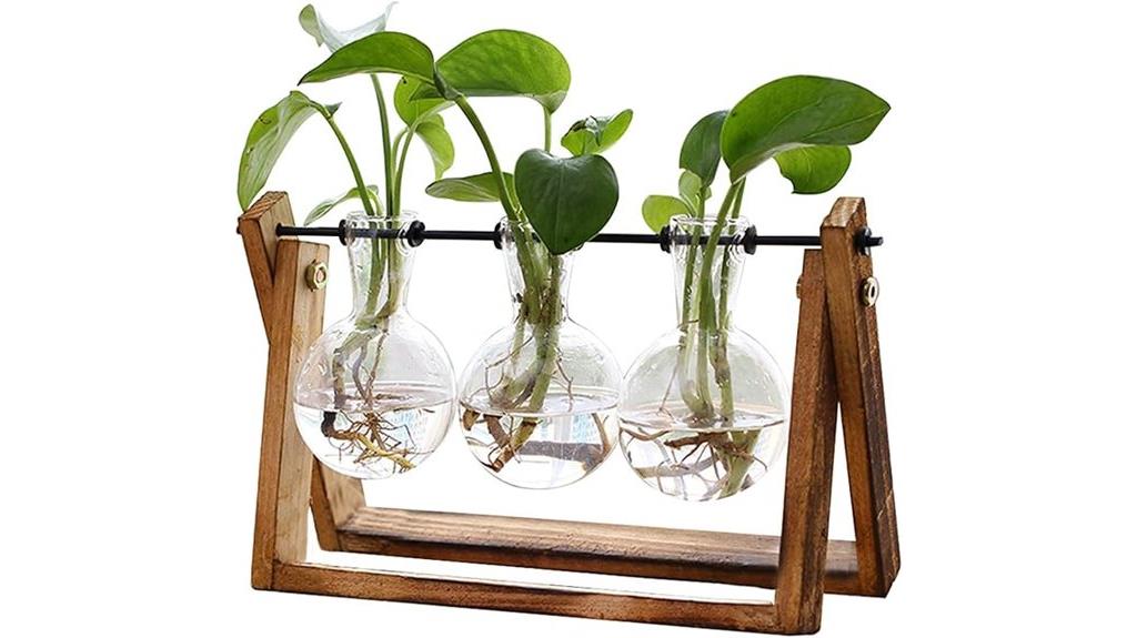 flower terrarium with wooden stand