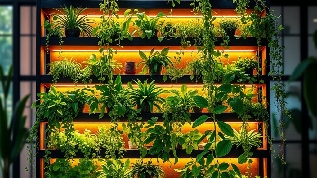 vertical garden shelves lighting