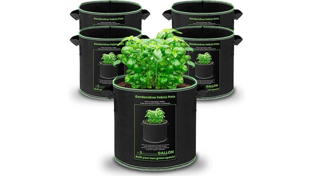five 3 gallon grow bags