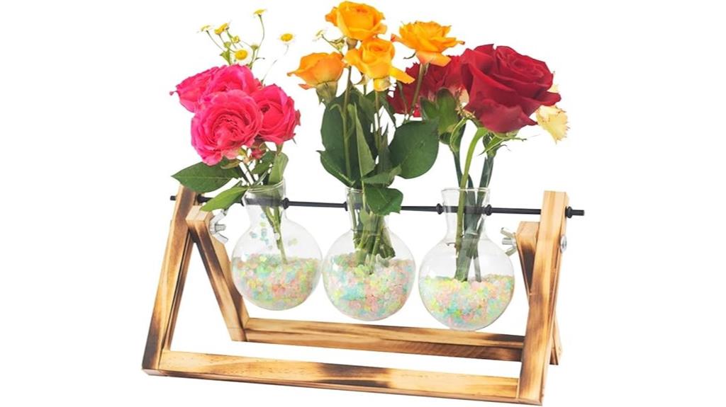 glass vases with wooden stand