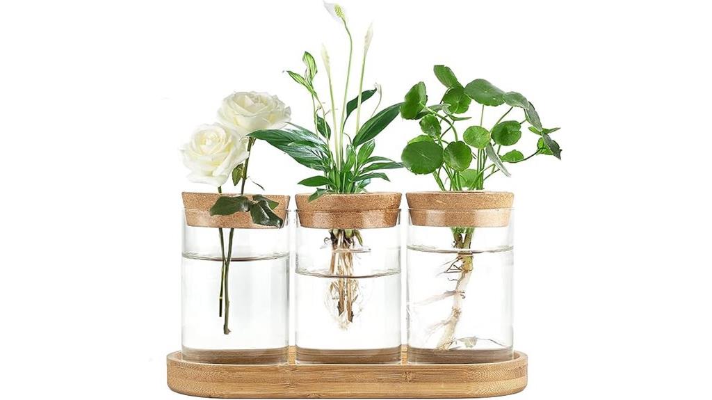 three piece glass plant vases