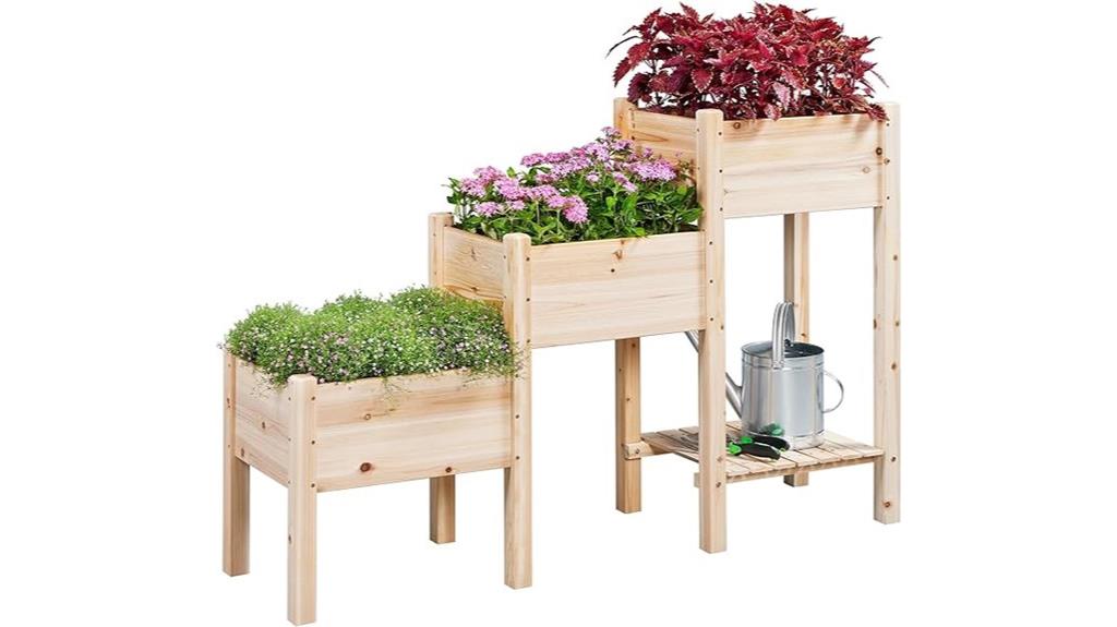 three tier wooden planter