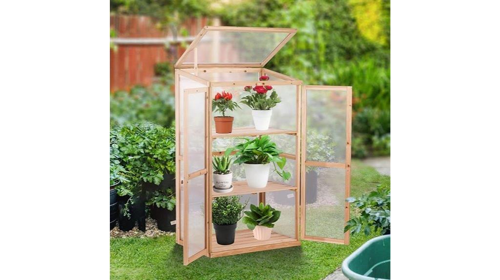 wooden greenhouse with tiers