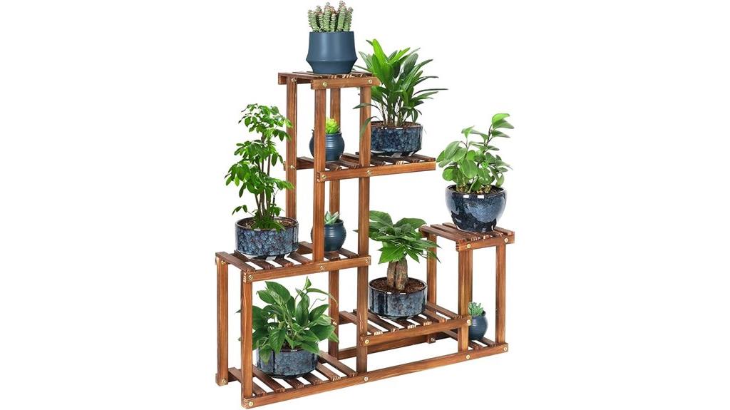 wooden multi tier plant shelf