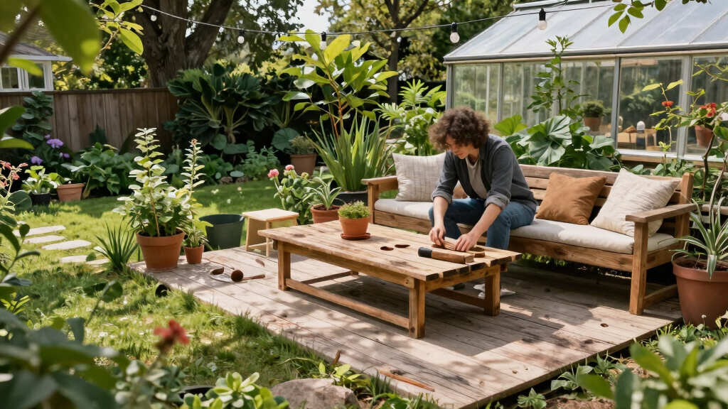 An “Unusable and Overgrown” Yard Got a Dreamy Patio Redo with DIY Furniture